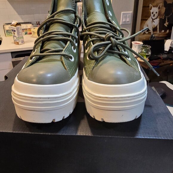 Womens Converse CHUCK TAYLOR ALL STAR LUGGED HEEL PLATFORM LEATHER HI SZ 8 GREEN - Picture 7 of 14